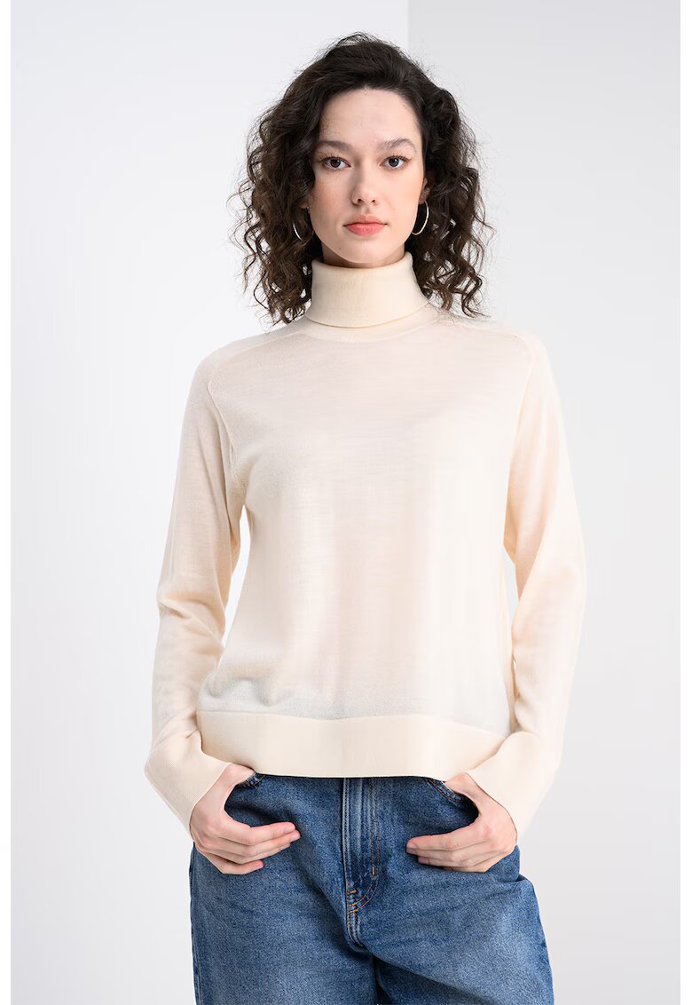 United Colors Of Benetton Pulover din amestec de lana cu gule inalt si model uni - Crem