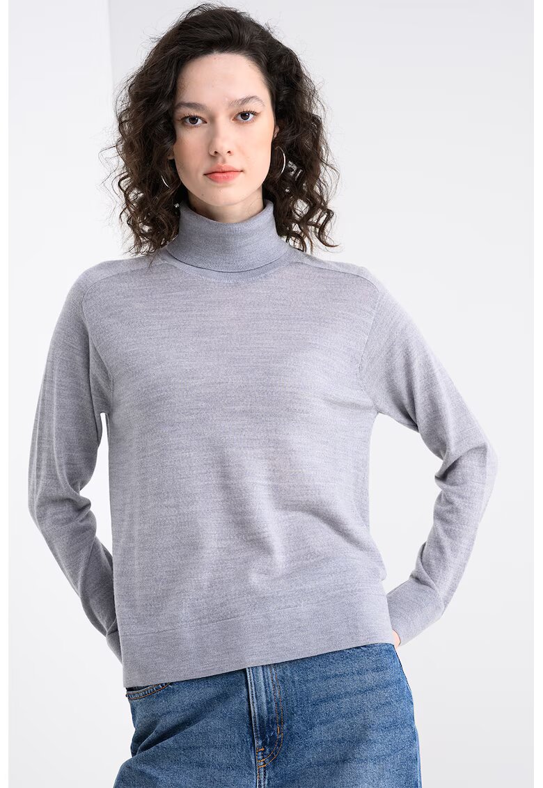 United Colors Of Benetton Pulover din amestec de lana cu gule inalt si model uni - Gri deschis
