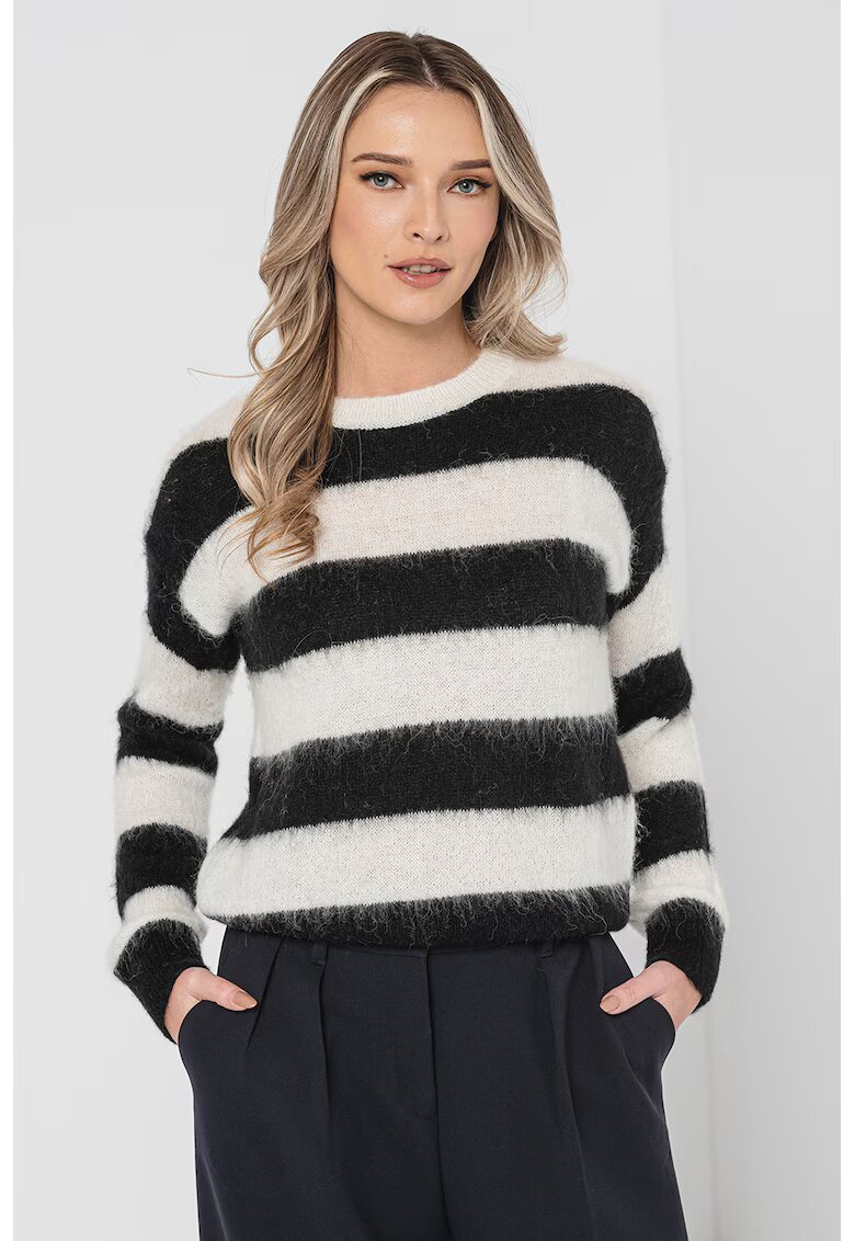 United Colors Of Benetton Pulover din amestec de lana cu maneci cazute - Alb/Negru