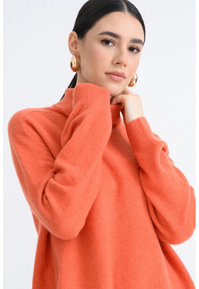 United Colors Of Benetton Pulover lejer uni cu guler inalt - Portocaliu mandarina