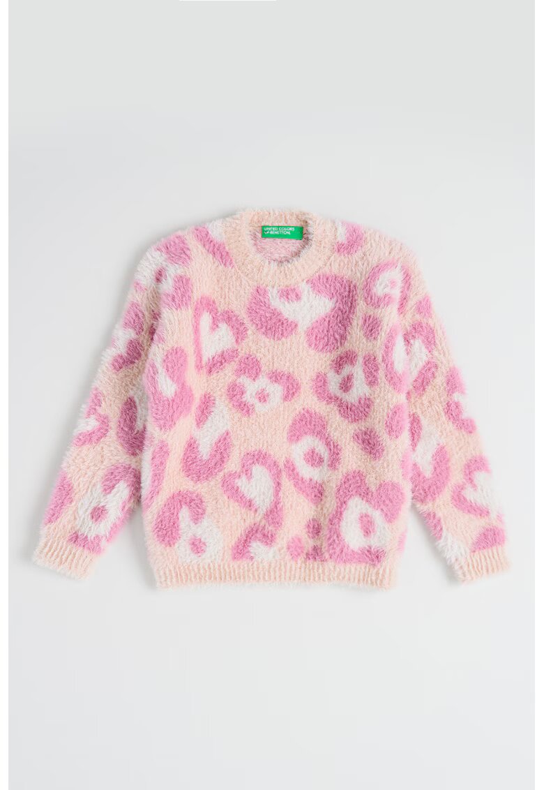 United Colors Of Benetton Pulover pufos cu model inima - Roz inchis/Roz pal