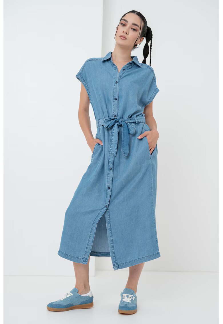 United Colors Of Benetton Rochie-camasa din chambray din lyocell - Albastru prafuit