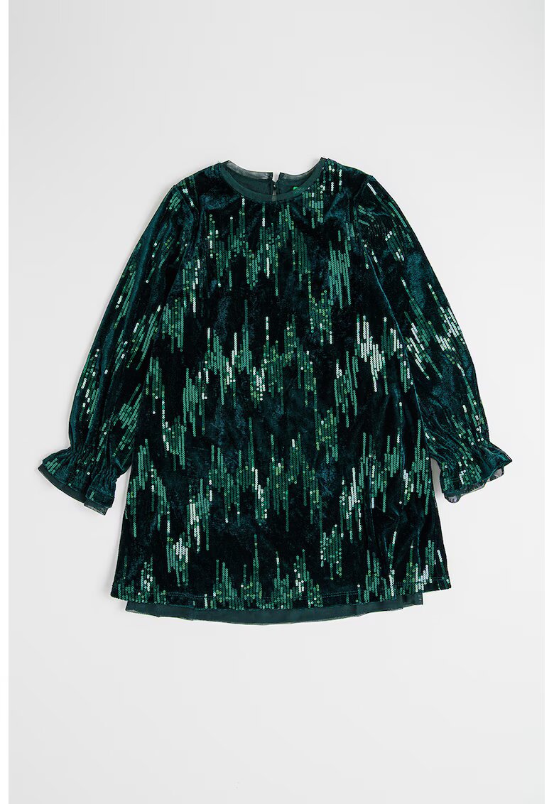 United Colors Of Benetton Rochie cu aspect de catifea si aplicatii cu paiete - Verde padure