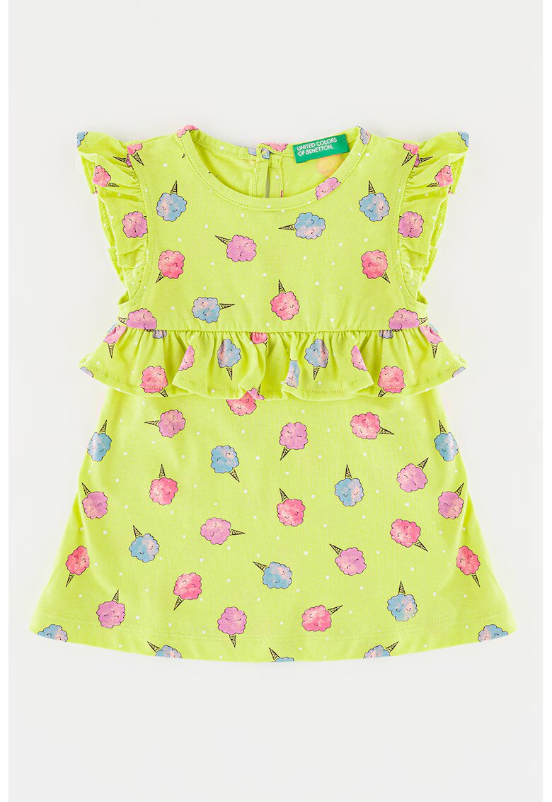 United Colors Of Benetton Rochie de bumbac cu model - Roz/Verde lime/Albastru