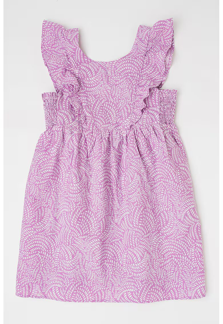 United Colors Of Benetton Rochie din amestec de in cu model si volane - Alb/Lila pal