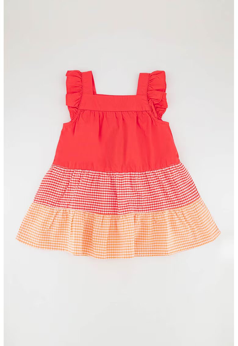 United Colors Of Benetton Rochie din bumbac cu model in carouri - Coral