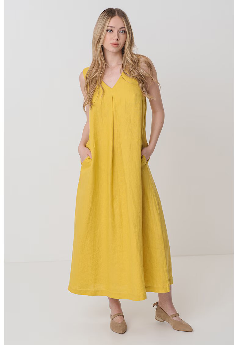 United Colors Of Benetton Rochie midi din in cu decolteu in V - Galben