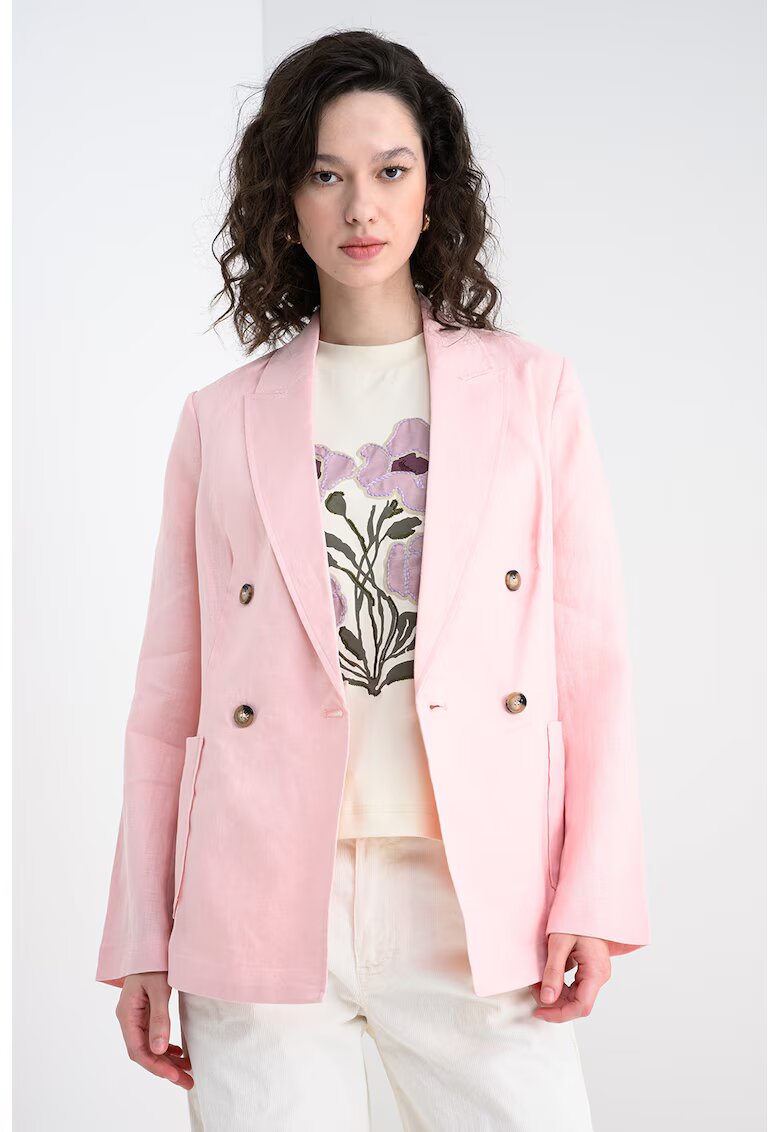 United Colors Of Benetton Sacou din in cu doua randuri de nasturi - Roz pastel