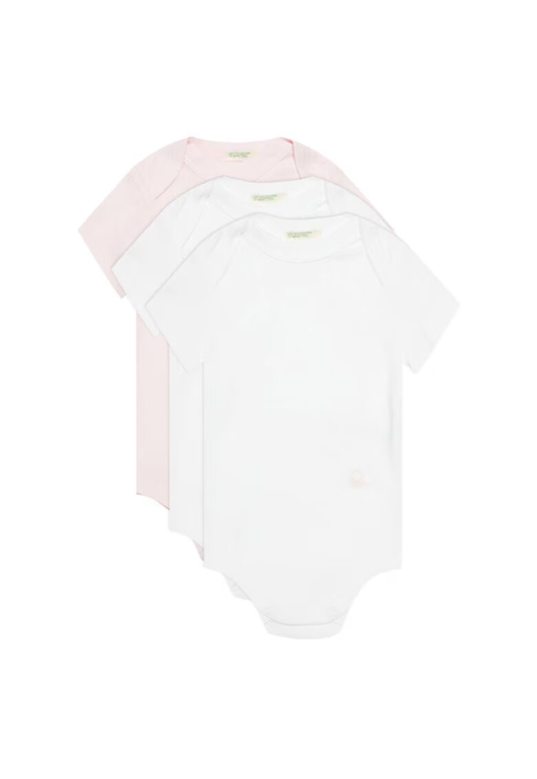 United Colors Of Benetton Set 3 Body-uri copii - bumbac - roz/alb