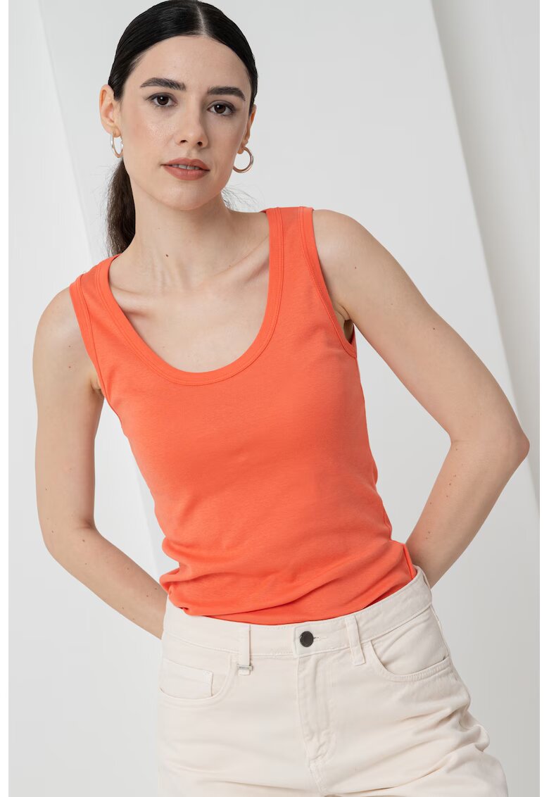 United Colors Of Benetton Top cambrat cu decolteu rotund - Portocaliu mandarina