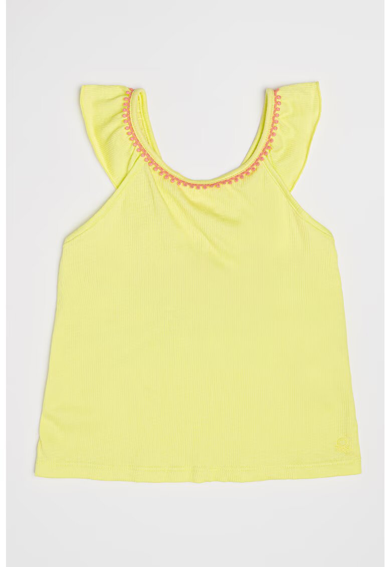 United Colors Of Benetton Top cu volane cu broderie - Roz somon/Verde fistic