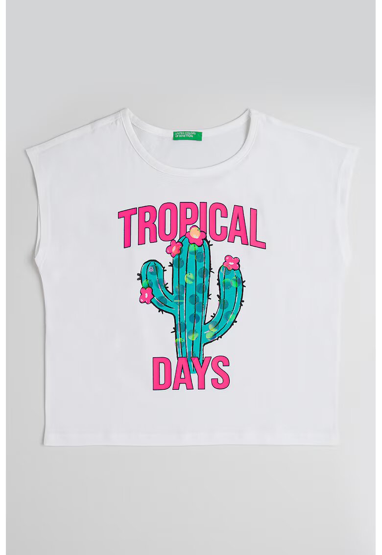 United Colors Of Benetton Top de bumbac cu paiete - Alb/Roz neon/Verde persan