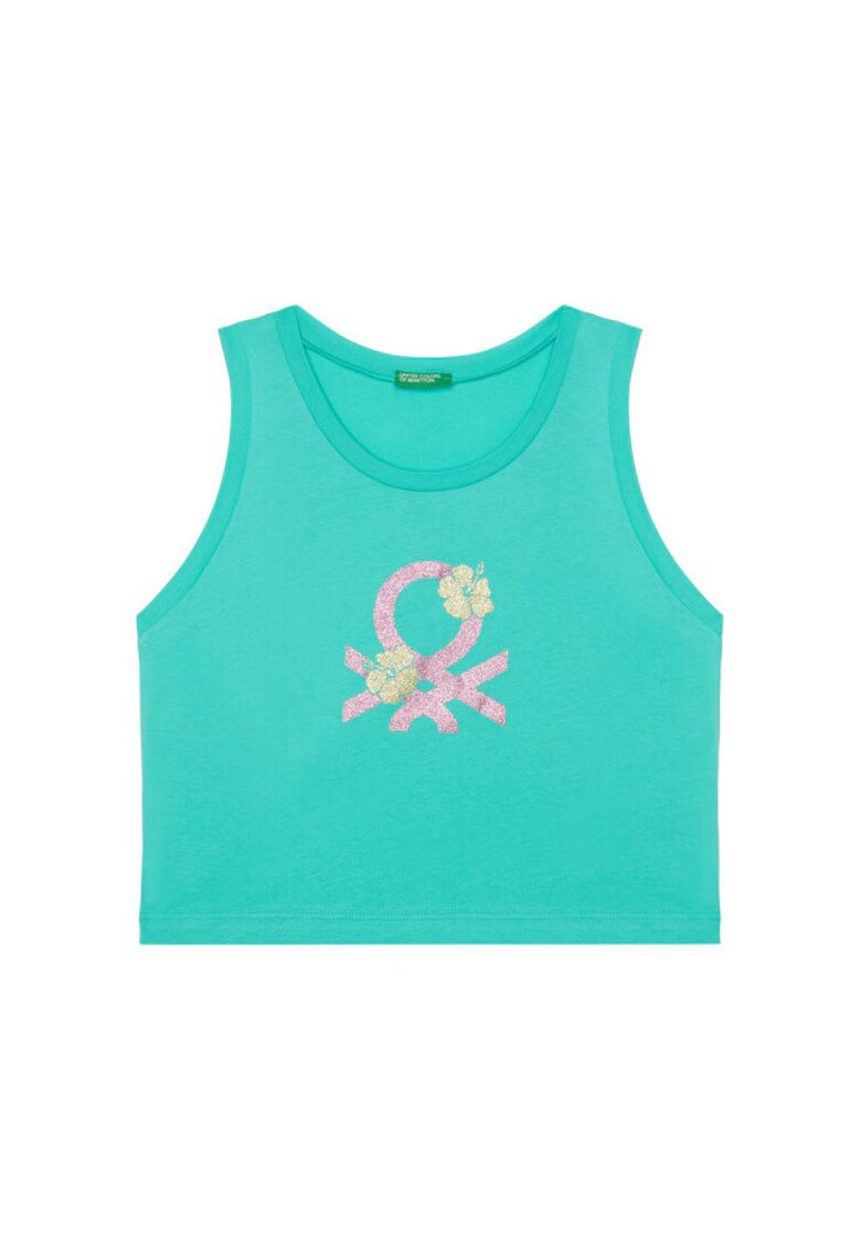 United Colors Of Benetton Top pentru fete 3I1XCH01Z - Bumbac organic - Verde - Verde