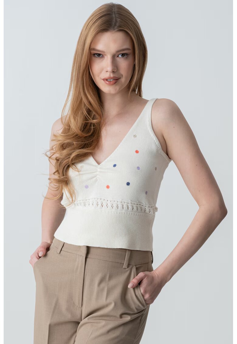 United Colors Of Benetton Top striat cu decolteu in V - Alb/Portocaliu/Lila