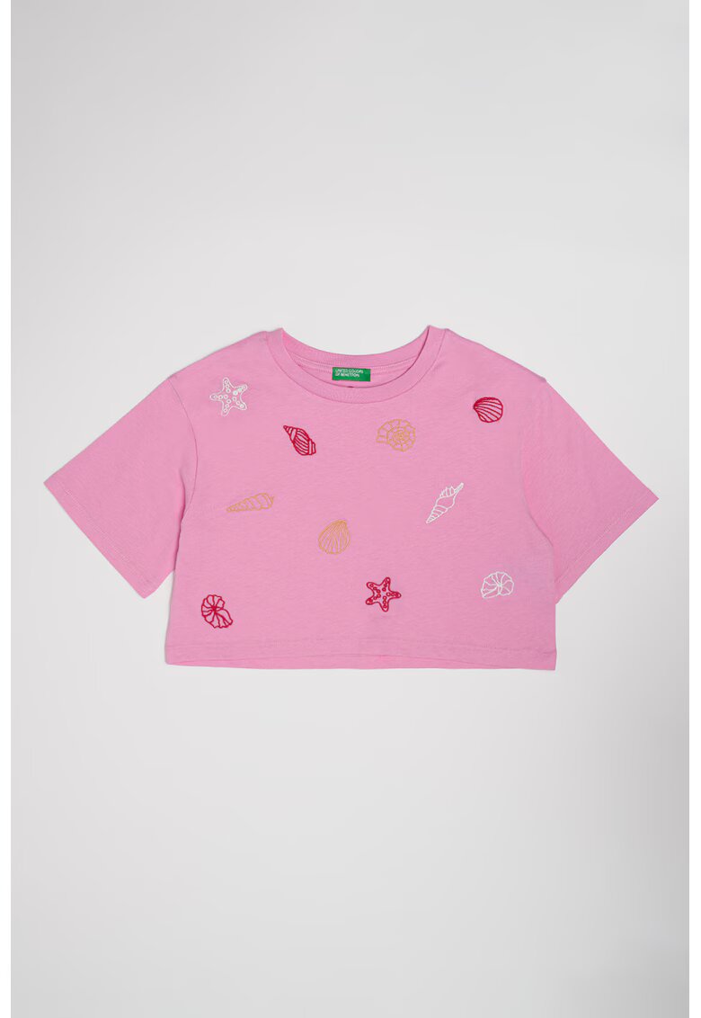 United Colors Of Benetton Tricou crop din bumbac - Rosu/Bej/Roz