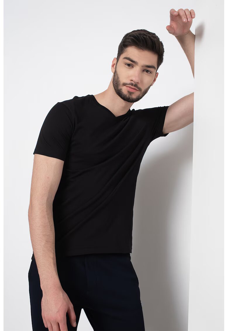 United Colors Of Benetton Tricou cu decolteu in V - Negru