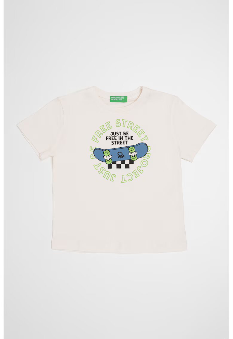 United Colors Of Benetton Tricou cu decolteu la baza gatului si imprimeu pe partea din spate - Verde/Alb fildes