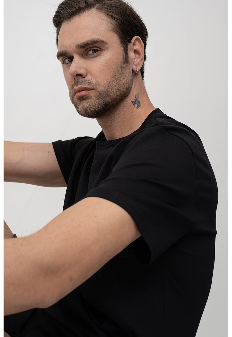 United Colors Of Benetton Tricou cu decolteu la baza gatului si maneci cazute - Negru