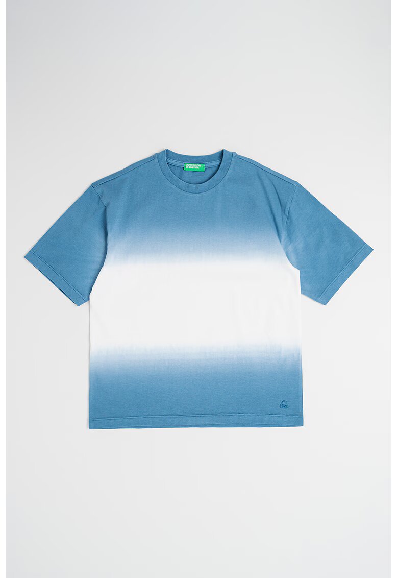 United Colors Of Benetton Tricou cu decolteu la baza gatului si model tie-dye - Alb/Albastru petrol