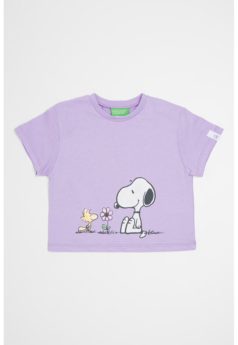 United Colors Of Benetton Tricou cu decolteu la baza gatului si Peanuts - Alb/Lila