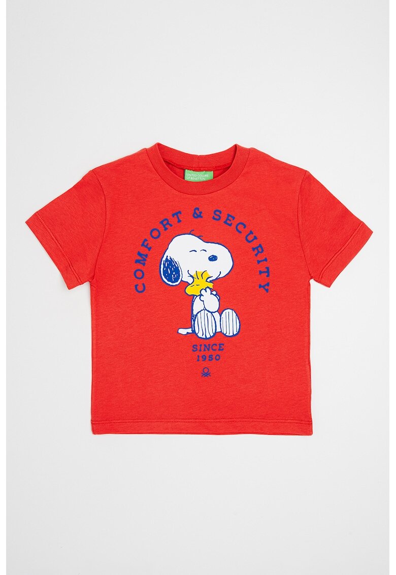United Colors Of Benetton Tricou cu decolteu la baza gatului si Peanuts - Rosu/Alb/Albastru royal