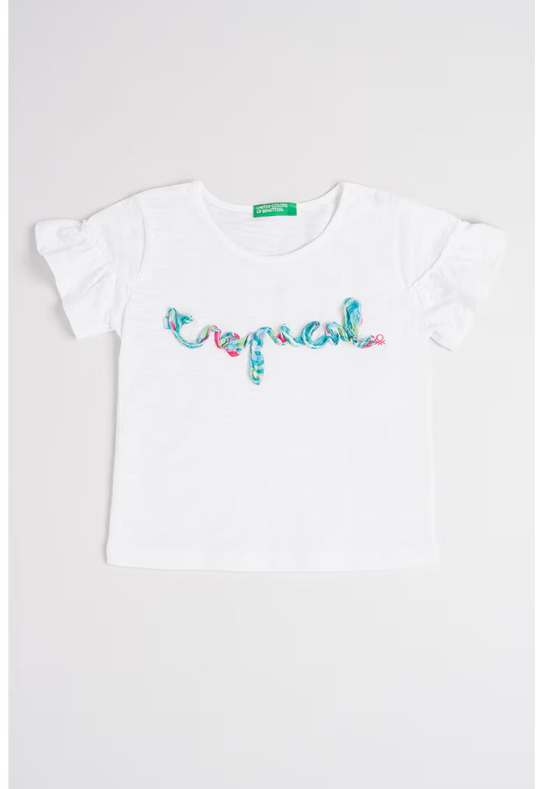 United Colors Of Benetton Tricou cu detaliu text - Alb/Verde