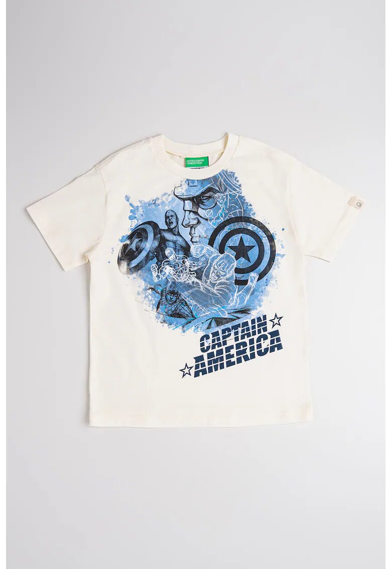 United Colors Of Benetton Tricou cu imprimeu cu desene - Alb fildes/Albastru inchis