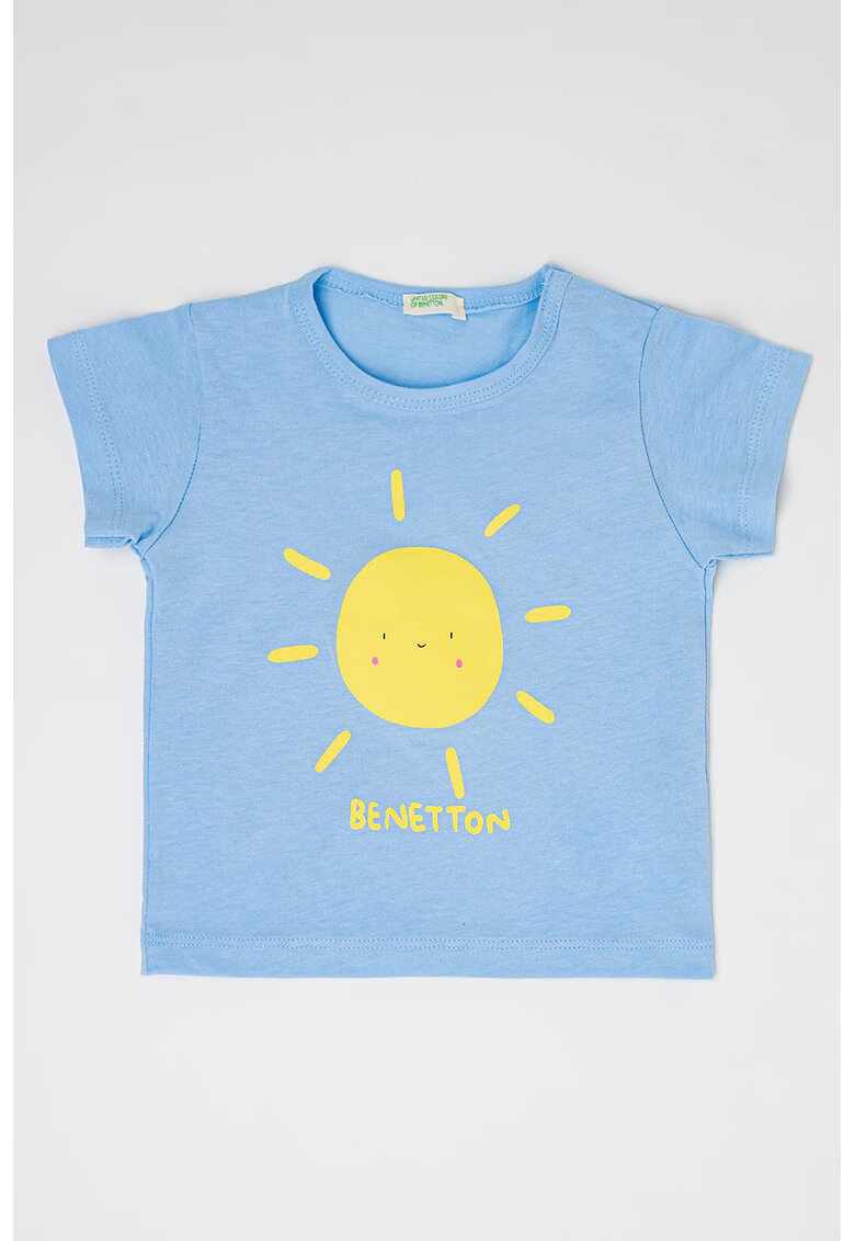 United Colors Of Benetton Tricou cu imprimeu grafic - Albastru pastel/Galben