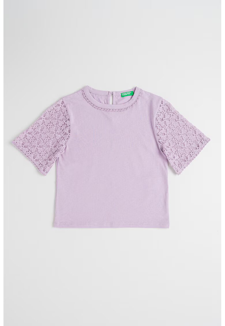 United Colors Of Benetton Tricou cu maneci din dantela florala - Lila