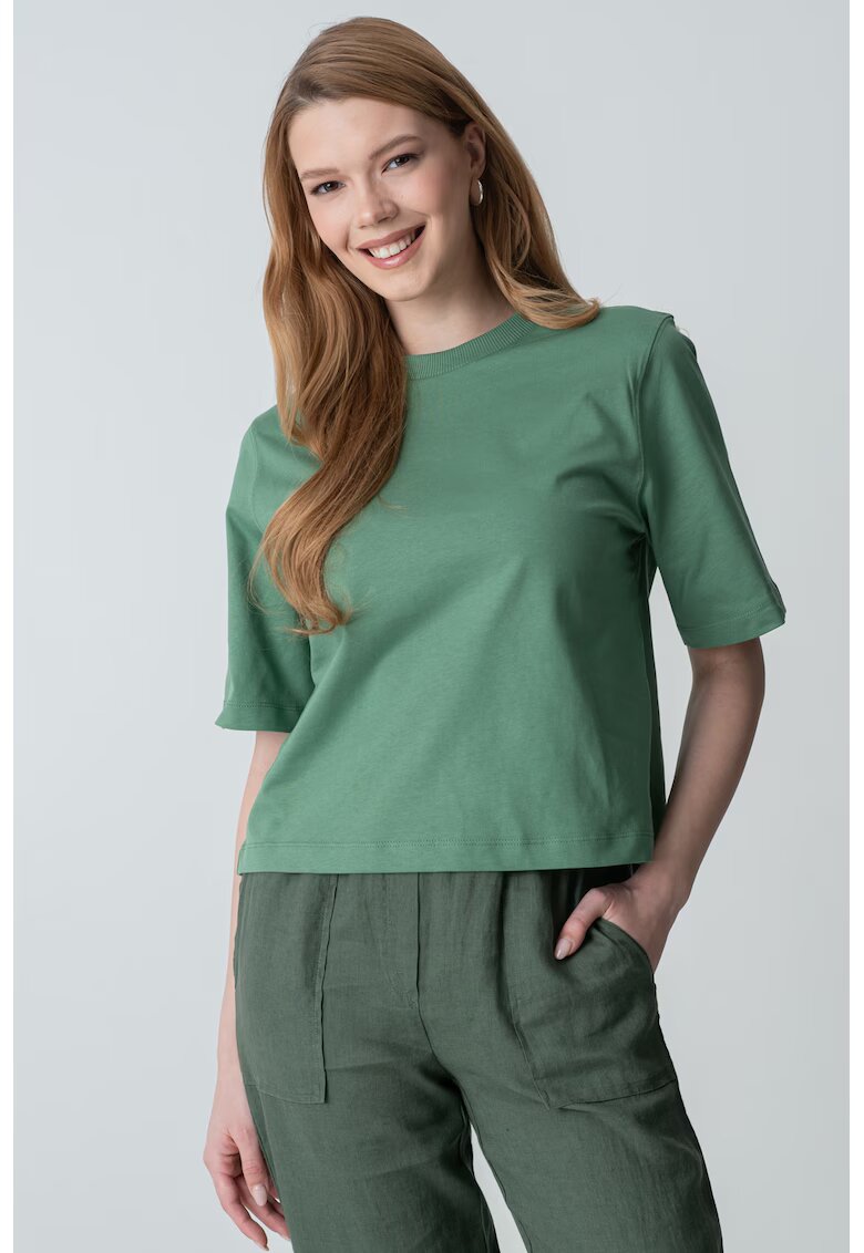 United Colors Of Benetton Tricou de bumbac cu decolteu la baza gatului Ben - Verde englez