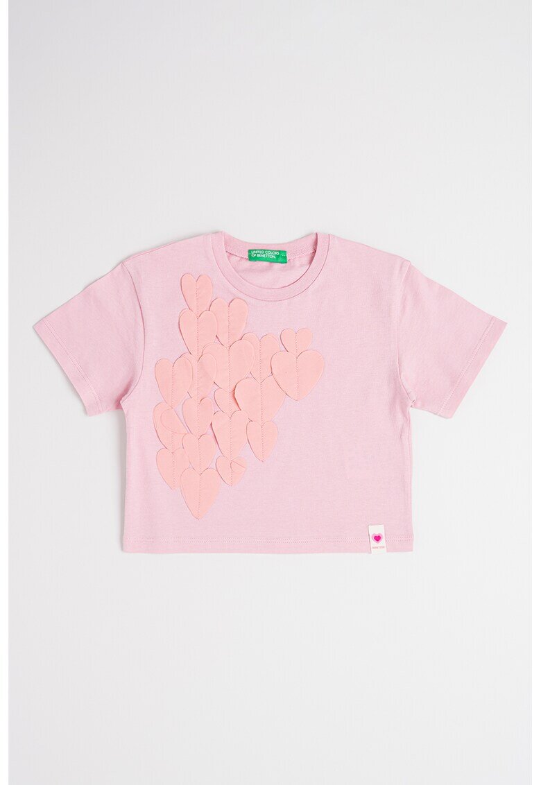 United Colors Of Benetton Tricou de bumbac cu decolteu la baza gatului - Roz