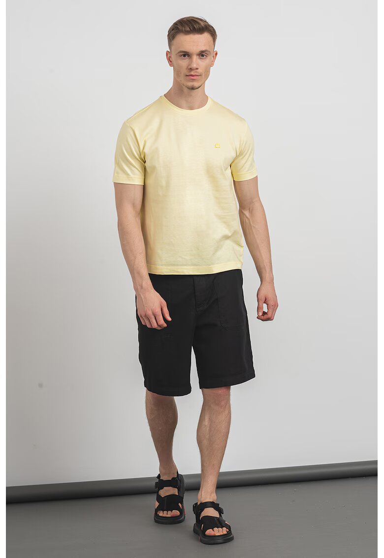 United Colors Of Benetton Tricou de bumbac cu decolteu la baza gatului si logo discret - Galben deschis