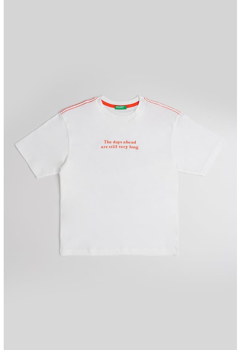 United Colors Of Benetton Tricou de bumbac cu imprimeu - Alb/Caramiziu/Albastru