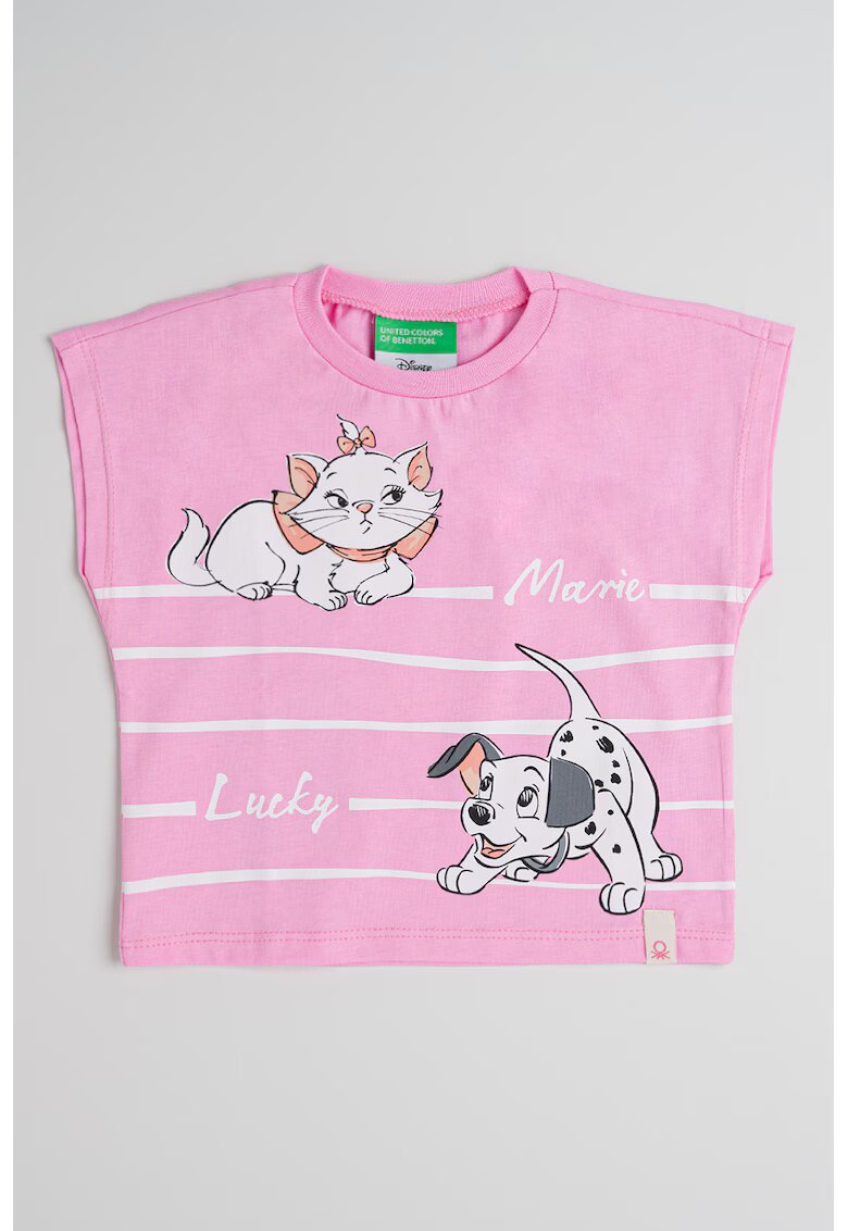 United Colors Of Benetton Tricou de bumbac cu imprimeu cu desene - Alb/Gri/Roz