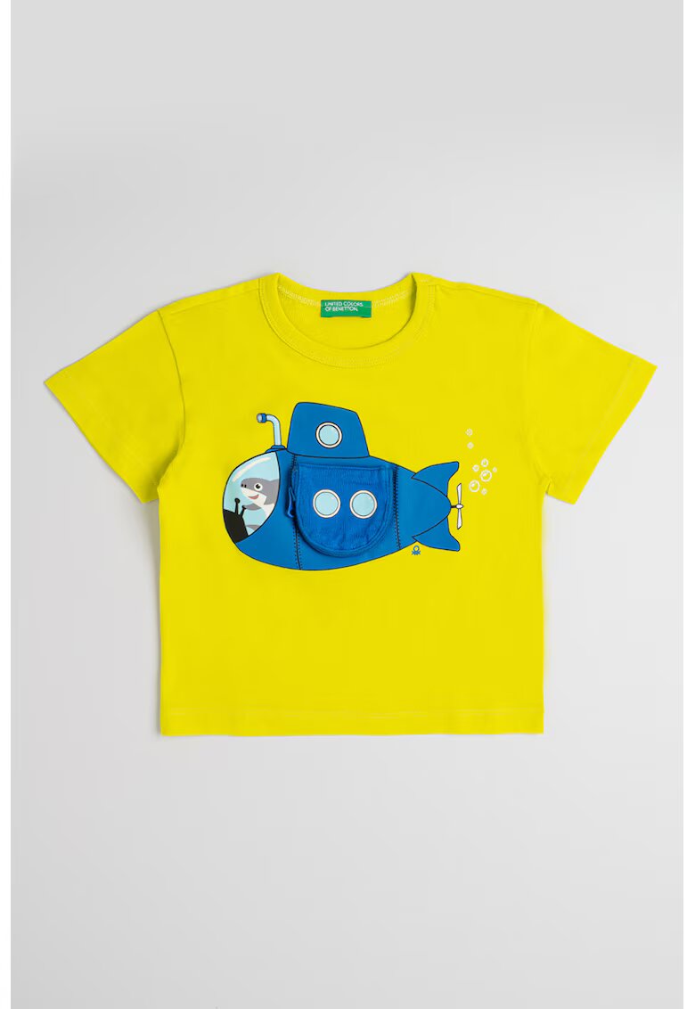 United Colors Of Benetton Tricou de bumbac cu model interactiv - Albastru inchis/Verde neon