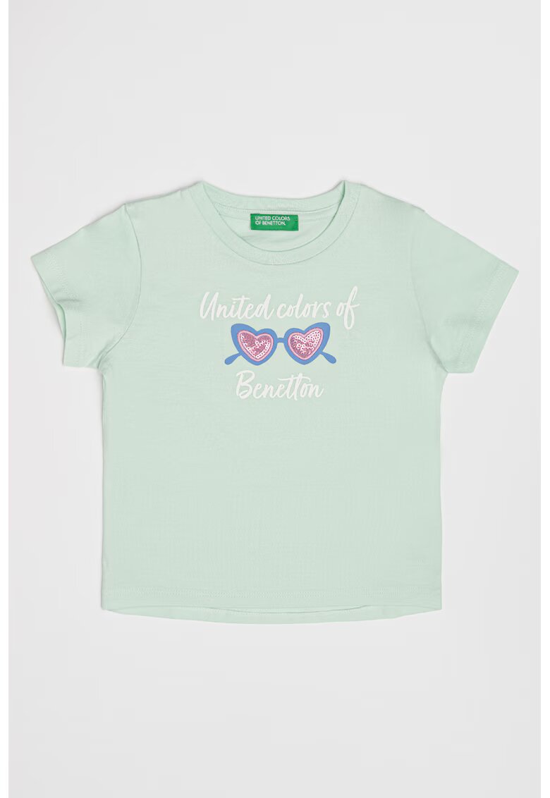 United Colors Of Benetton Tricou de bumbac cu paiete - Lila/Albastru/Verde menta