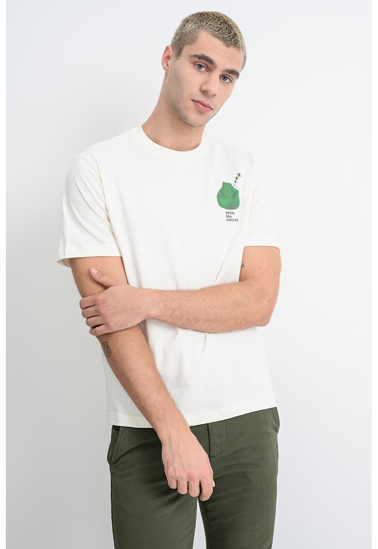 United Colors Of Benetton Tricou din bumbac cu imprimeu pe partea din spate - Galben/Alb murdar