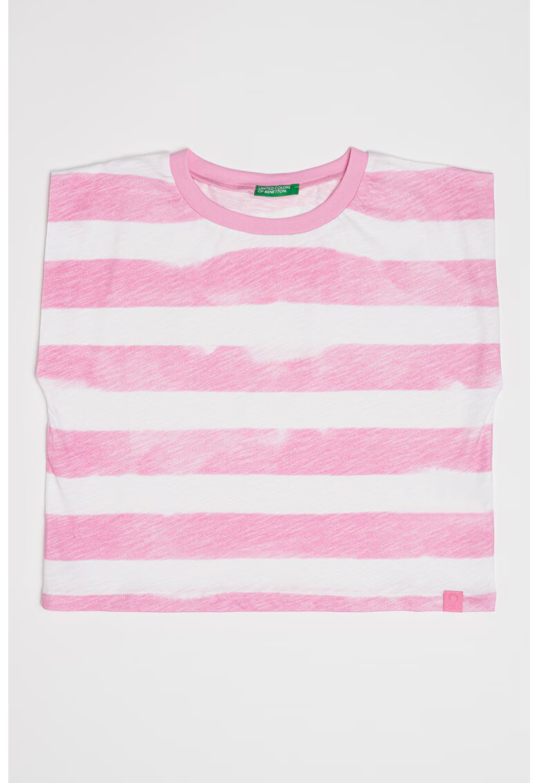 United Colors Of Benetton Tricou din bumbac cu model in dungi - Alb/Roz