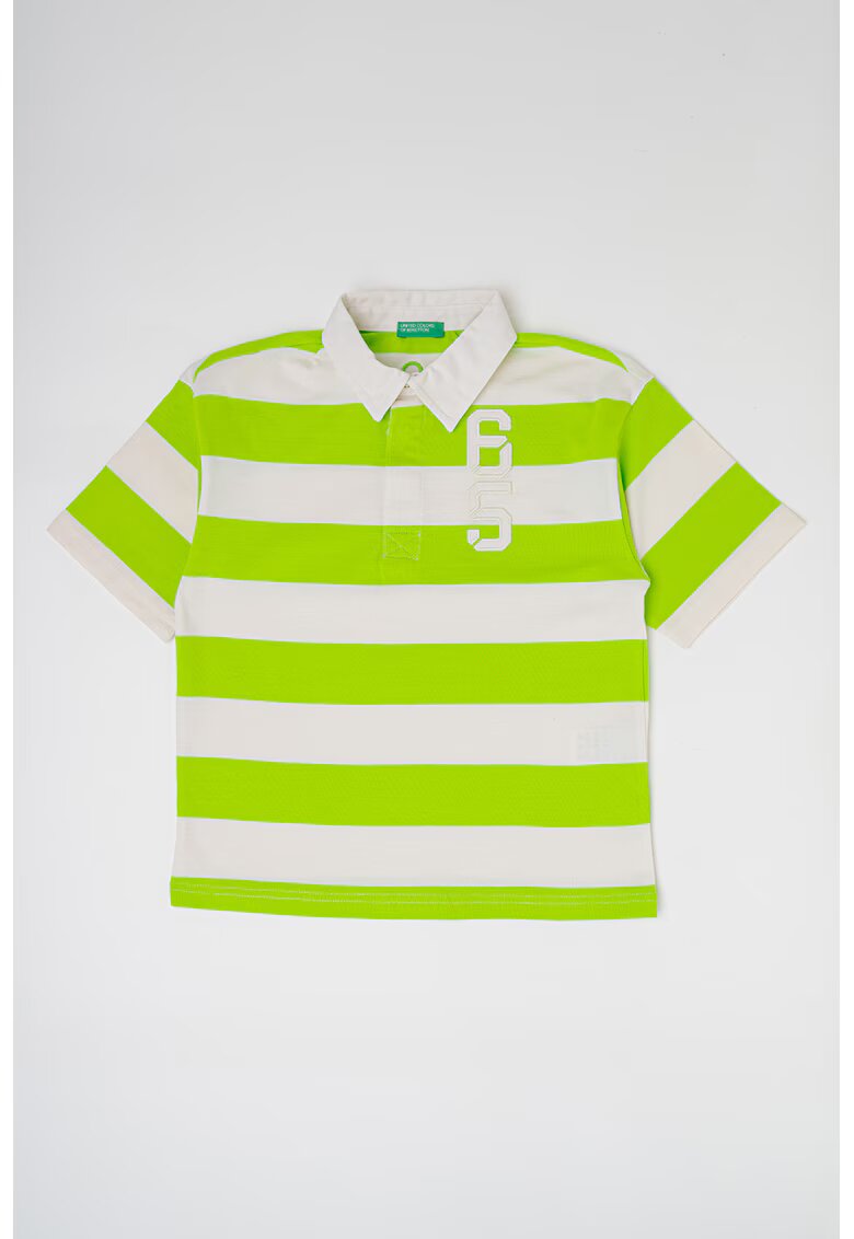 United Colors Of Benetton Tricou polo cu model in dungi - Alb/Verde lime