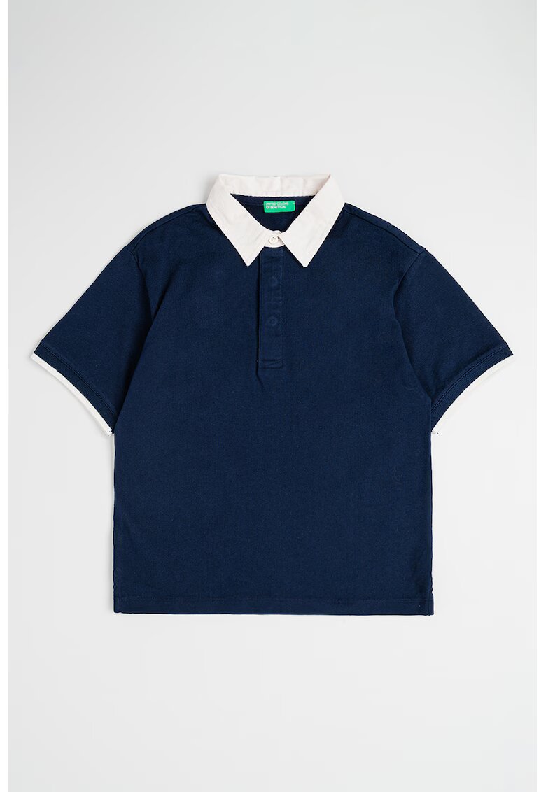 United Colors Of Benetton Tricou polo cu text brodat pe partea din spate - Bleumarin