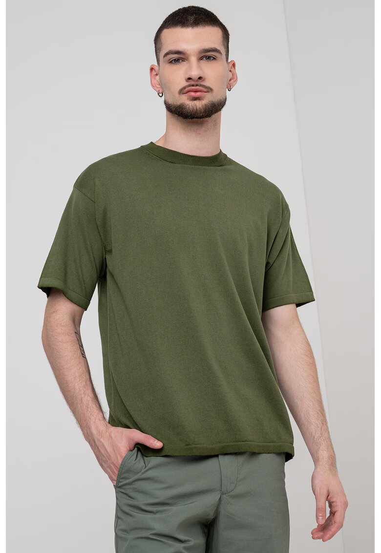 United Colors Of Benetton Tricou regular fit cu decolteu la baza gatului - Kaki inchis