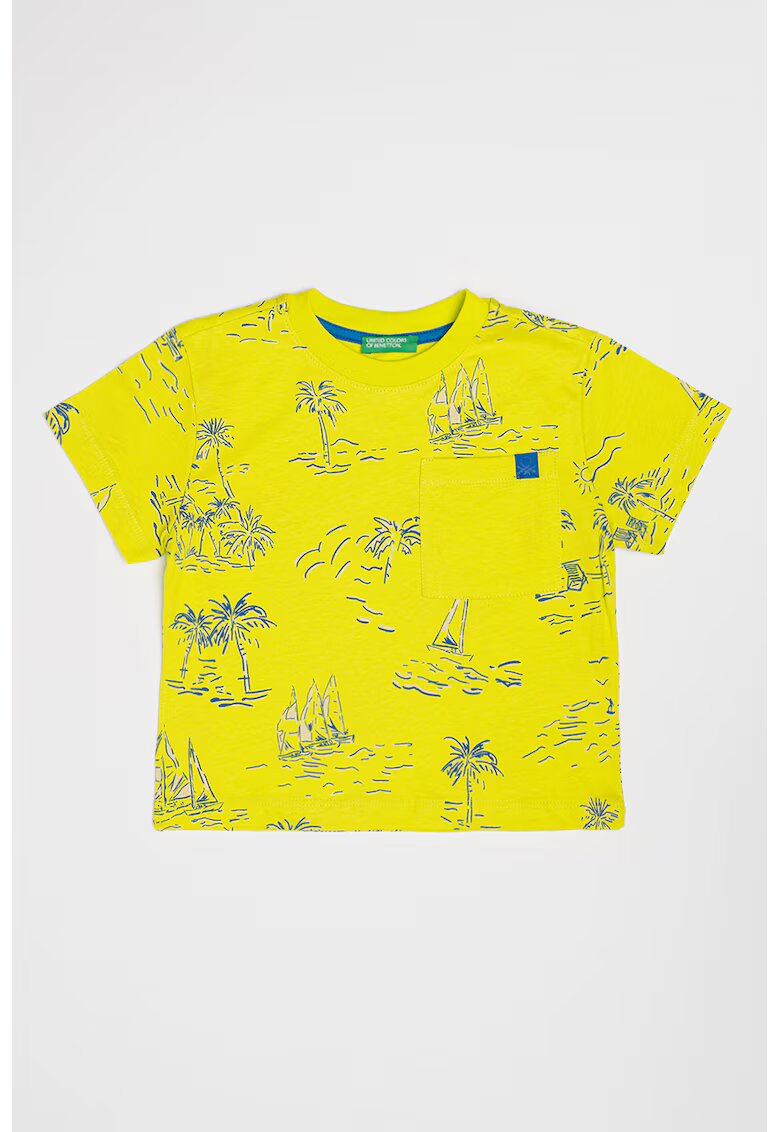 United Colors Of Benetton Tricou supradimensionat de bumbac - Albastru royal/Verde fistic