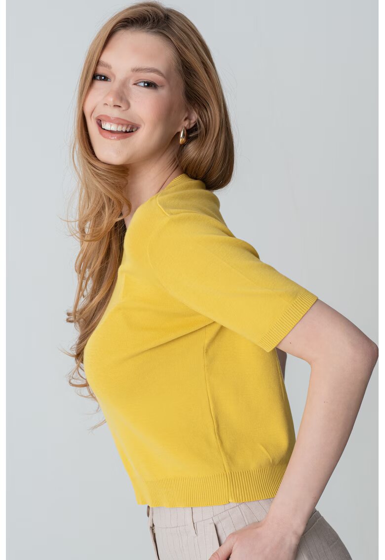 United Colors Of Benetton Tricou uni cu terminatie cu striatii - Galben mustar