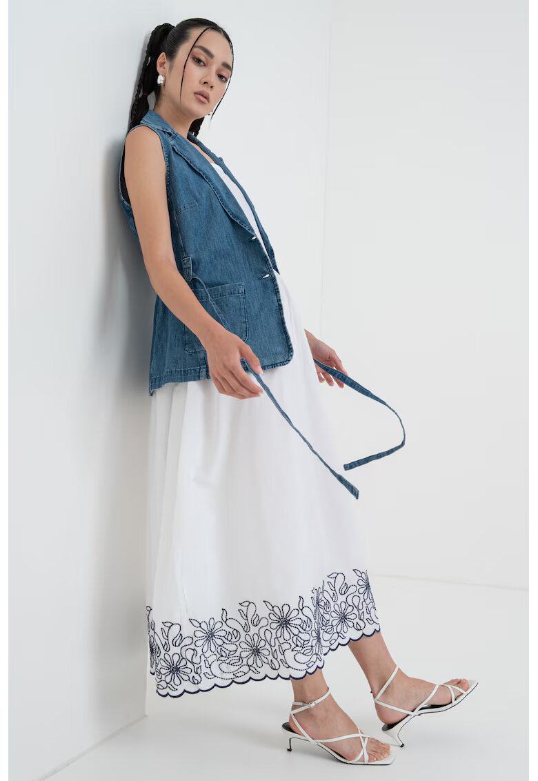 United Colors Of Benetton Vesta din chambray cu cordon - Albastru inchis