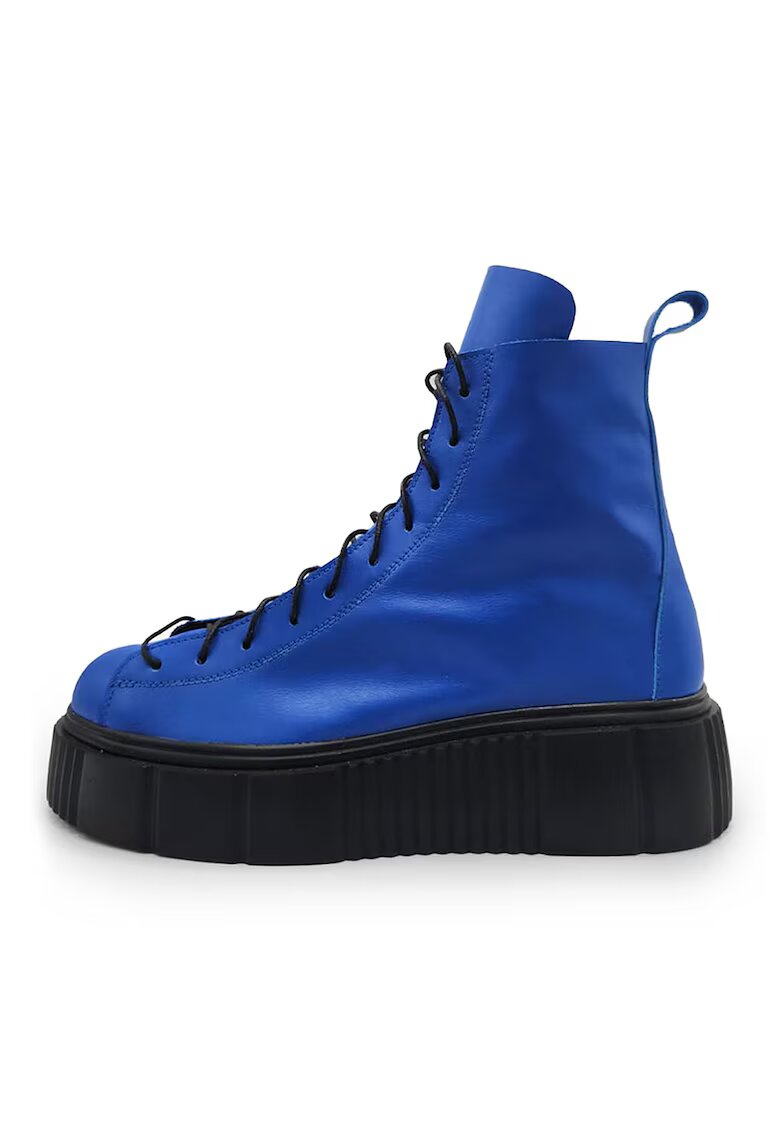 unudoitrei Ghete flatform din piele cu sireturi - Negru/Albastru royal