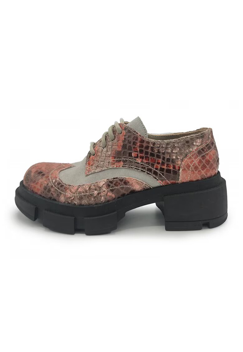 unudoitrei Pantofi din piele si piele intoarsa cu model piele de crocodil - Negru/Gri deschis/Roz prafuit