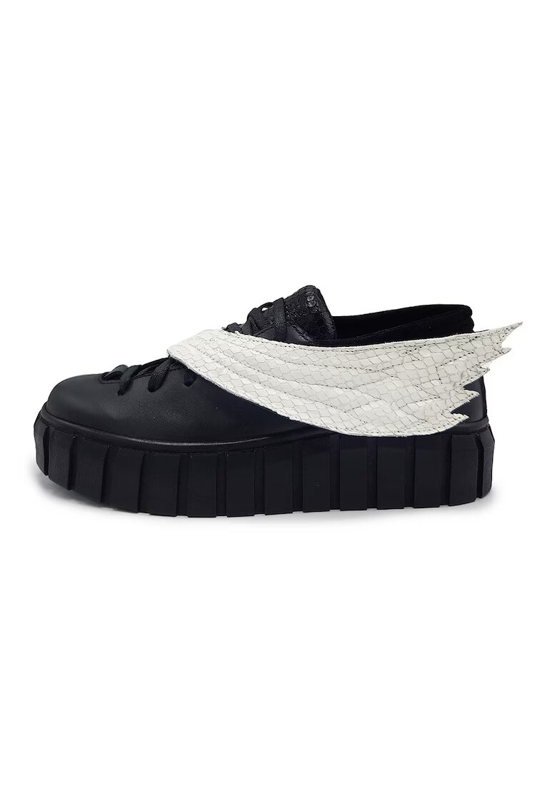 unudoitrei Pantofi sport din piele cu aplicatii aripa - Negru