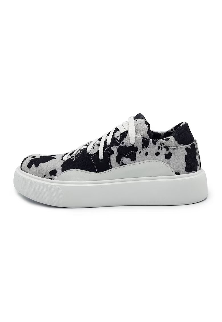 unudoitrei Pantofi sport flatform din piele intoarsa cu animal print - Negru stins/Alb optic