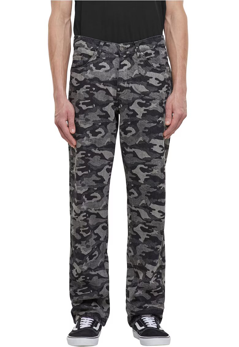 Urban Classics Blugi ampli cu imprimeu camuflaj - Negru/Gri