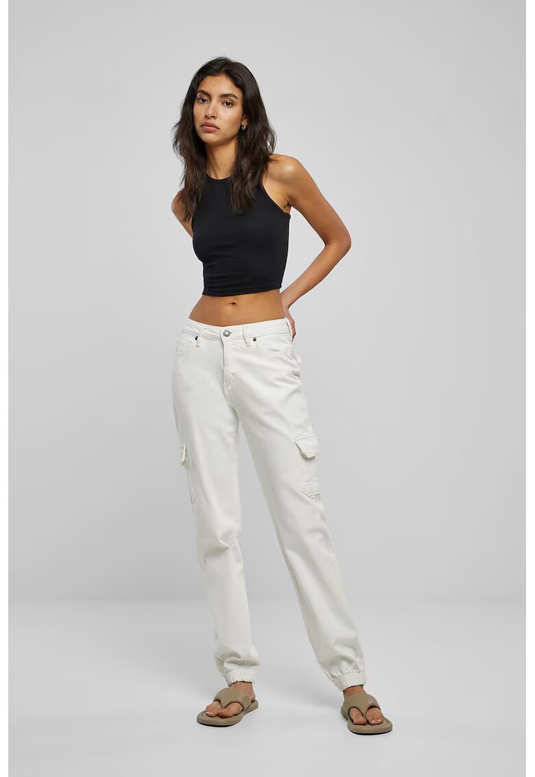 Urban Classics Blugi din amestec de bumbac organic cu buzunare cu clapa si talie joasa - Alb murdar